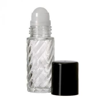 30ml Roll-on Swirl Clear Glass Bottle with Ball, Black Cap