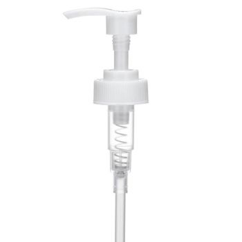 38-400 Ribbed White Lotion Pump lock down Head 11″ Dip Tube